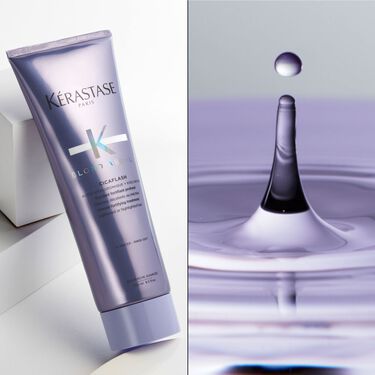 El fondant cicaflash Blond Absolu Kerastase se coloca de pie sobre una base transparente.