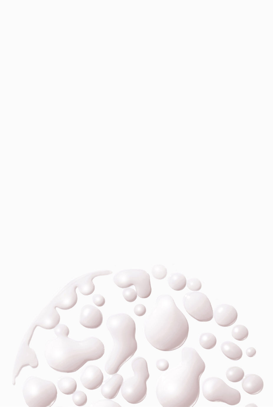 Burbujas blancas dispuestas de forma artistica sobre un fondo blanco.