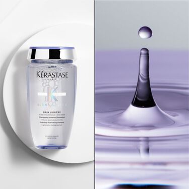 El bain blond absolu Kerastase se coloca sobre un soporte redondo blanco.