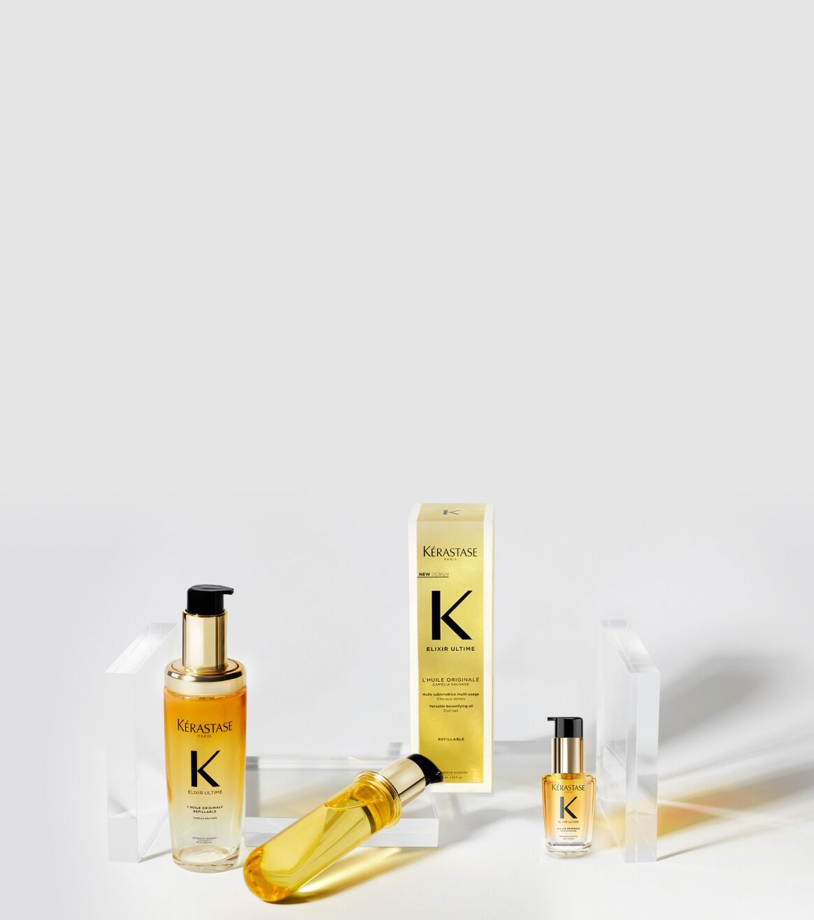 La gama Elixir Ultime sobre una base de cristal.